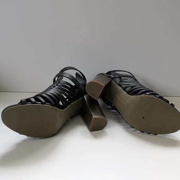 American Eagle Strappy Black Sandals Size 6 Like New 3 1/2" Heel Boho Summer - Picture 9 of 17